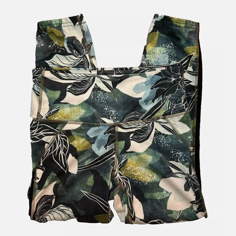 Athleta Women's Floral Pattern Hawaiian Green and Navy Leggings, X-Small